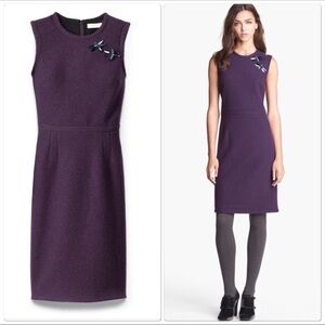 Tory Burch Fall 2013 Jada Dragonfly Embellished Wool Purple Sheath Dress, L